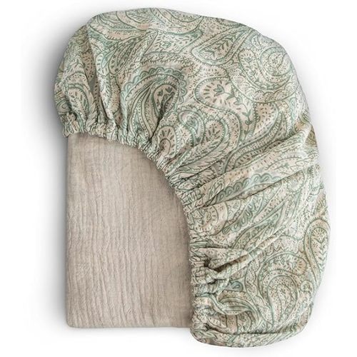 mushie Extra Soft Muslin Fitted Crib Sheet | 192 Thread Count | 28"x 52" (Green Paisley)