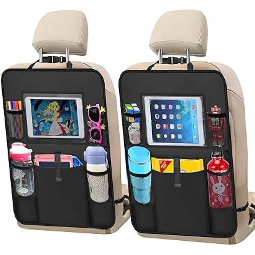 Car Backseat Organizer 2 Pack, Car Seat Back Protectors with Clear 10" Tablet Holder + 5 Storage Pockets