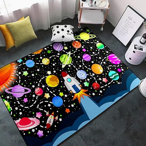 Universe Galaxy Starry Area Rug - Solar System Planet Rug for Boys Room Cartoon Outer Space Carpet Kids Planet Starry Rug Decor, 2.5x4 Feet
