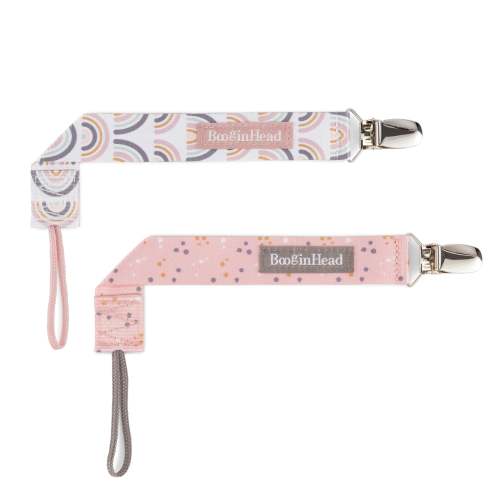 BooginHead Universal Pacifier Clips, Baby Holder for Newborns, Pink Rainbows