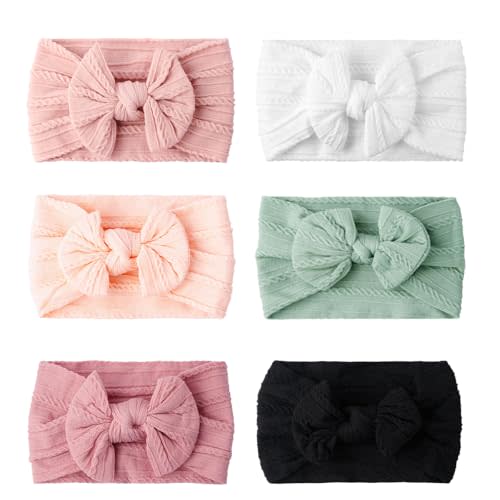 Baby Headbands, Girls Headbands with Bows with Bows, Soft Stretchy Nylon Hair Bands Hair Accessories for Newborn Infant Toddler (6 Pack,Bow,Rose)