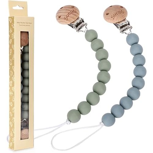 Socub Silicone Baby Pacifier Clip, Pacifier Holder Fit Any Brand Pacifier, BPA Free, Best Newborn Shower Gift for Boy and Girl (Sage, Ether)