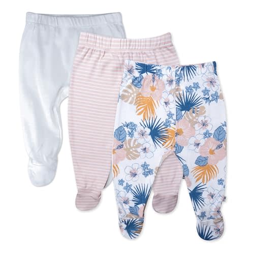 HonestBaby 3-Pack Footed Pants Roomy Fit Pull on Bottoms 100% Organic Cotton for Infant Baby Boys, Girls, Unisex