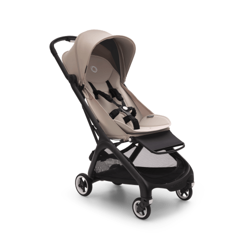 Bugaboo Butterfly seat stroller black base, desert taupe fabrics, desert taupe sun canopy