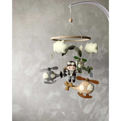 Aviator baby mobile, airplane mobile, helicopter mobile, travel baby mobile, airplane nursery, parachute mobile