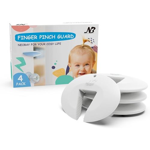 Door Pinch Guard and Door Slam Stopper, Durable Silicone Door Finger Pinch Guard, Prevents Finger Pinch Injuries, Slamming Doors, Door Safety for Kids, 4 Packs White Basic.