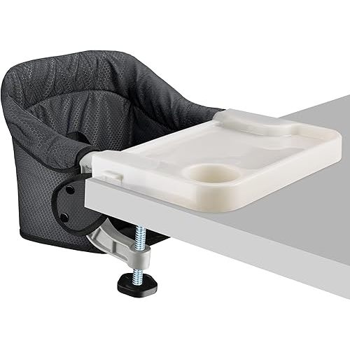 Hook On Chair with Removable Dining Tray,Portable Table High Chair, Folding Baby Chair with Storage Bag for Indoor/Outdoor(Black)