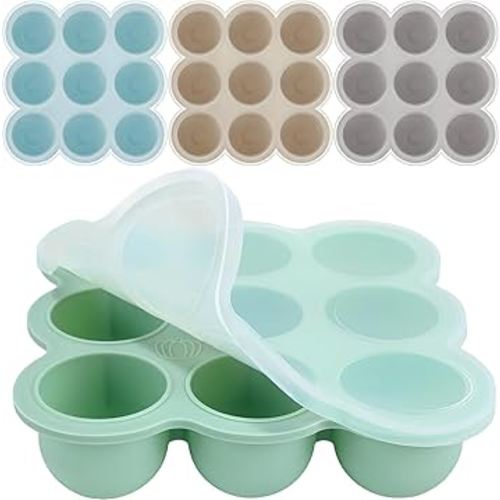 CHENGU 4 Pack Baby Food Storage Containers 9 Cup Silicone Baby Food Freezer Tray with Lid Stackable Reusable Freezer Storage Tray for Ice Breast Milk Homemade Food Vegetable (Blue, Green, Gray, Khaki)