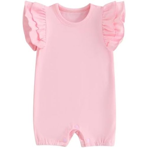 Mubineo Baby Girl Summer Basic Plain Ruffle Sleeve Bubble Romper Jumpsuit Newborn Infant Cotton Toddler Clothes Outfit