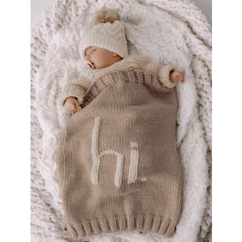 Hi. Hand Knit Blanket, Pebble