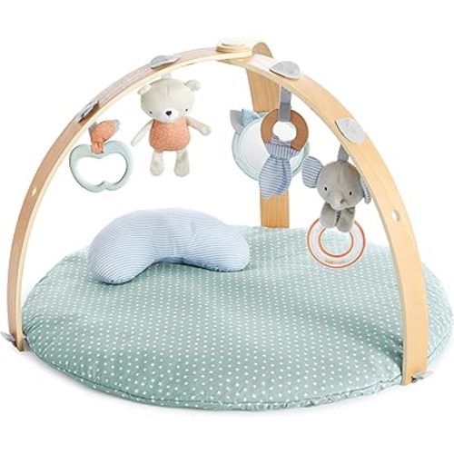Ingenuity Cozy Spot Reversible Duvet Activity Gym & Play Mat with Wooden Toy bar - Loamy, Newborn and up