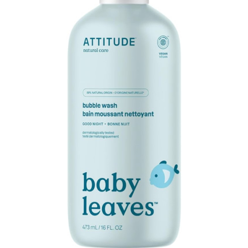 ATTITUDE Bubble Body Wash for Baby, EWG Verified, Dermatologically Tested, Plant and Mineral-Based, Vegan, Good Night, 16 Fl Oz
