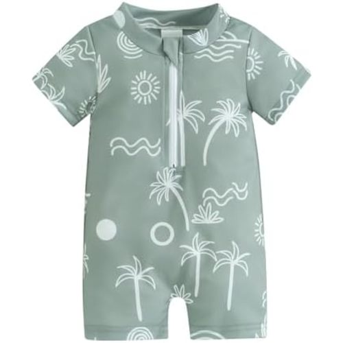 Baby Boy Girl Swimwear Kid Swimsuit Toddler Short Sleeve Bathing Suit Summer Rash Guard Zipper Jumpsuit Sunsuit