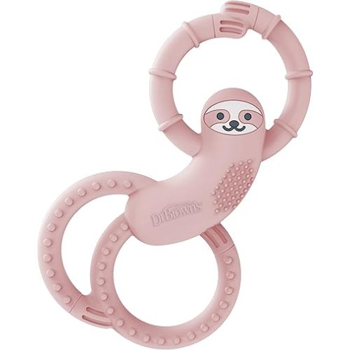 Dr. Brown's Flexees Pink Sloth, Soft 100% Silicone Baby Teether, BPA Free, 3m+