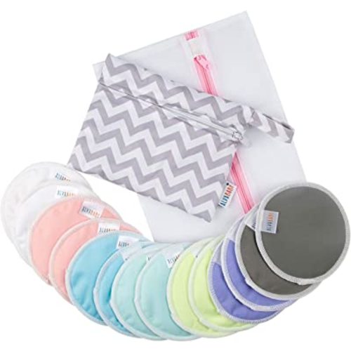 ALVABABY Nursing Pads Suede Cloth and Microfiber Washable Organic Breastfeeding For Mother's Day Flat Bottom Soft Absorbent 4.72 inch 14 Pieces of Breast Pads Multicolor 14RDS