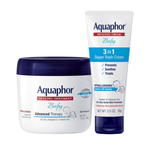 Aquaphor Baby Healing Ointment (14 Oz) + 3-in-1 Diaper Rash Cream (3.5 Oz), Hypoallergenic and Fragrance Free Skin Care Set for Babies
