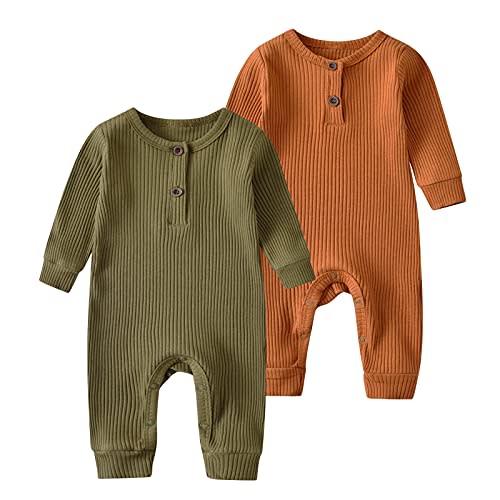 Baby Boy Girl 2 Pack Solid Romper Short/Long Sleeve One Piece Jumpsuits Clothes Sets