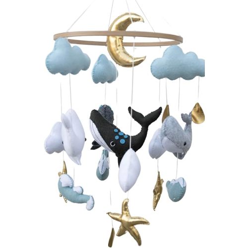 Ocean Animals Baby Mobile, Crib Aquarium, Crib Mobile for Girl. Room Decor, Safari Theme Nursery, Ocean Animals Decoration, Whale Felt Mobile (Ocean Whale)