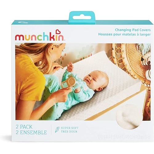Munchkin® Diaper Changing Pad Covers, 2 Pack, White – Fits Standard Contoured Changing Pads