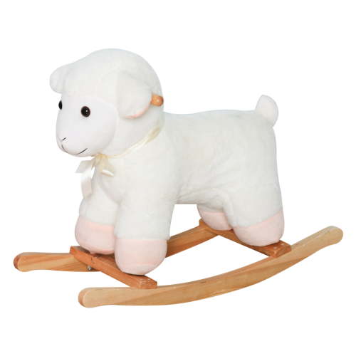 Lamb Rocking Horse - Plush Ride On Toy for Toddlers - Wooden Rocker - Nursery Decor - White Sheep - Kids 18+ Months White + Plush