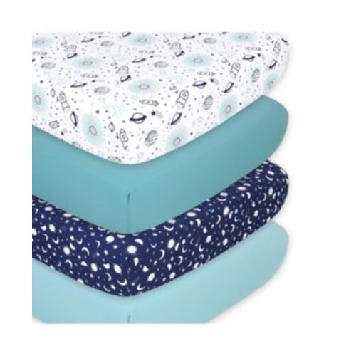 Fitted Crib Sheet Set, Space, 4 Pack