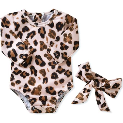 Aalizzwell Baby Girls One Piece Long Sleeve Swimsuit - 0-3 Months - Cheetah