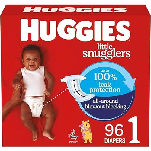 HUGGIES Little Snugglers Baby Diapers, White, No Flavor, Size 1, 96 Count