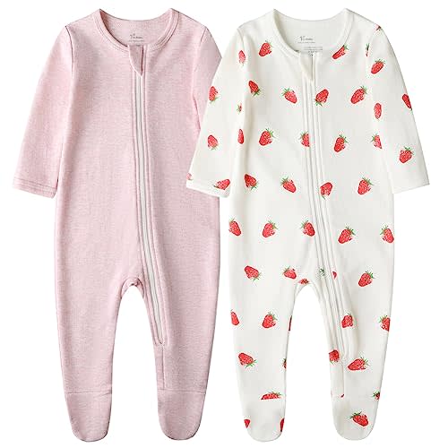 O2 BABY Baby Boys Girls Organic Cotton Zip-Front Sleeper Pajamas, Footed Sleep 'n Play