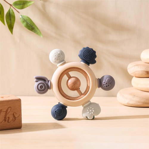 Organic Silicone & Beechwood Teething Ring for Newborns, BPA-Free Baby Teether Toy for Soothing Gums 0-6 Months