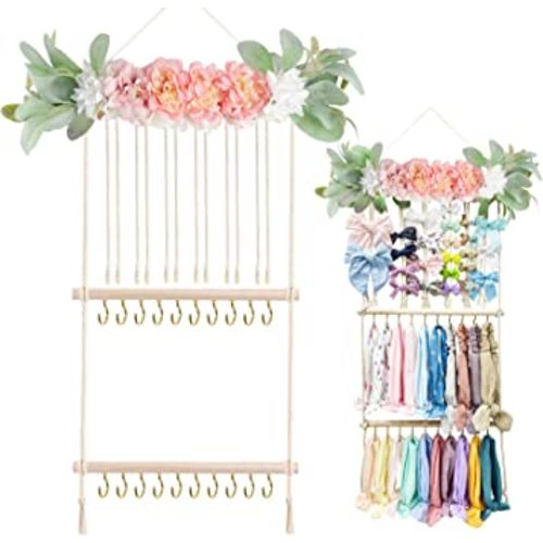 Headband Holder Hair Bows Organizer for Girls, Hair Accessories Display Storage Wall Hanging Decor for Baby Nursery Toddler Girls Room