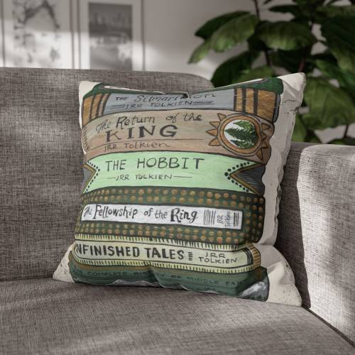 LOTR Books Square Pillowcase, Lord of the Rings Square Pillowcase, Middle Earth Pillow Cover, Hobbit Pillow, Tolkien Home Decor, Cottagecore