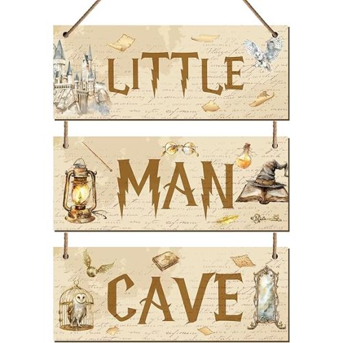 3 Pcs Magical Wizards Wall Decor, Little Man Cave Sign, Magical Wizards Wooden Wall Sign, Magical Man Cave Hanging Wall Decoration, Magical Teenager Gifts for Boys Girls Bedroom Nursery Play Room