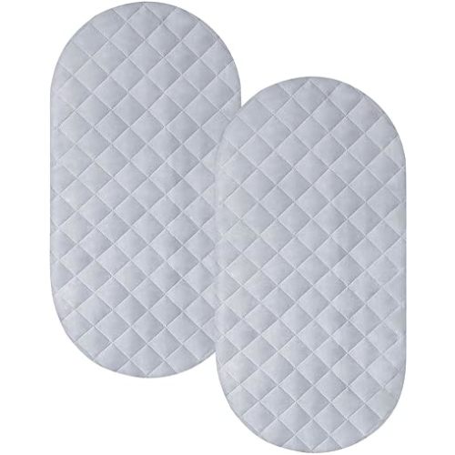 Bassinet Mattress Pad Cover Fit for Hourglass/Oval Bassinet Mattress, Waterproof Bassinet Mattress Protector Quilted Bassinet Sheets (32"x17") 2 Pack for Boys & Girls, Gray