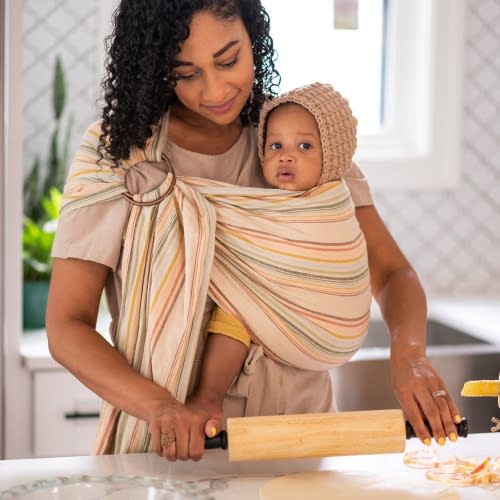 Sol Linen/Cotton Ring Sling – Rainbow Stripe Baby Carrier | hope&plum
