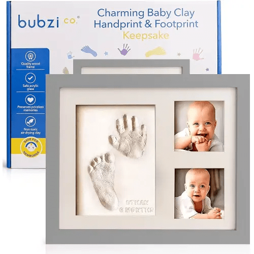 Baby Footprint and Hand Print Kit - Keepsake Frame, Nursery Picture Frames, New Mom Gifts, Newborn Essentials, Baby Shower Gifts (Cool Gray)