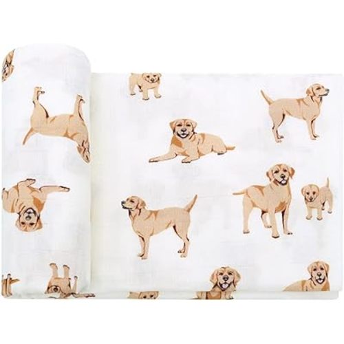 LifeTree Baby Swaddle Blankets Dog Pattern, Muslin Blankets Boys Girls Swaddling Wrap Receiving Blanket for Newborn, 70% Viscose from Bamboo and 30% Cotton, Large 47" x 47", Labrador