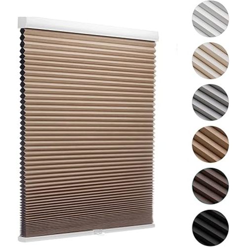 MYshade Blackout Cordless Cellular Shades Honeycomb Shades for Indoor Windows Room Darkening Blinds for Home Office Pull Down Window Shades Easy to Install 31 inch Wide, H72 Light Brown Pleated Shades
