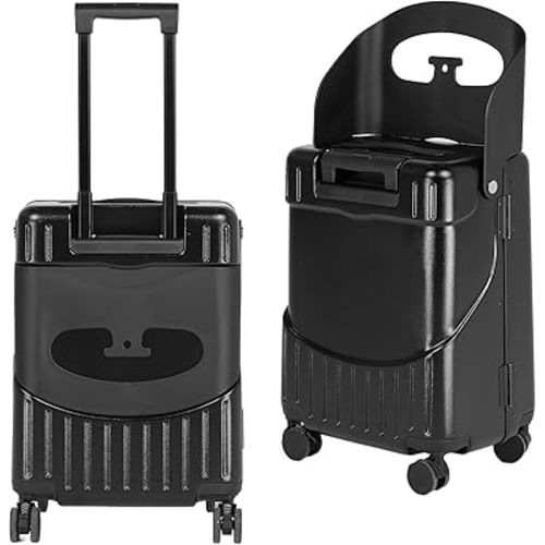 20" Carry On Luggage with Seat For Kids & Adults,Hardside Ride On Suitcase with 360°Spinner and TSA Lock For Travel(Black, 20-in)