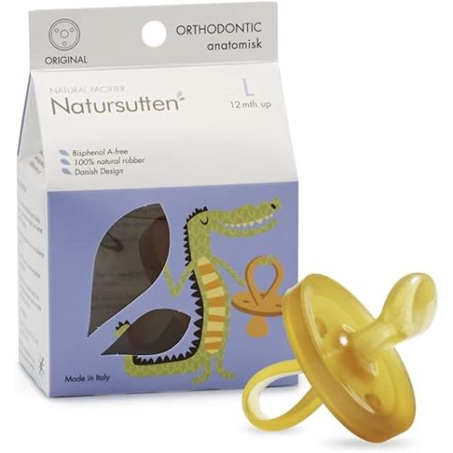Natursutten Pacifiers 12-18 Months - 1-Pack Original Shield Orthodontic Nipple Natural Rubber Safe & Soft BPA-Free Pacifiers for Breastfeeding Babies - Newborn Pacifiers Made in Italy