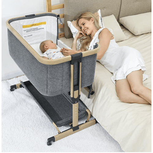 AMKE 3 in 1 Baby Bassinets,Bedside Sleeper for Baby,Baby Cradle with Storage Basket, Easy to Assemble Bassinet for Newborn/Infant, Adjustable Bedside Crib