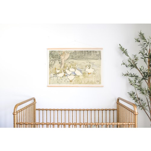 Goose Painted Sketch Canvas | Ducks Painting Hanging Canvas | Geese Nursery Canvas Print | Large Scale Above the Crib Kid's Room Tapestry