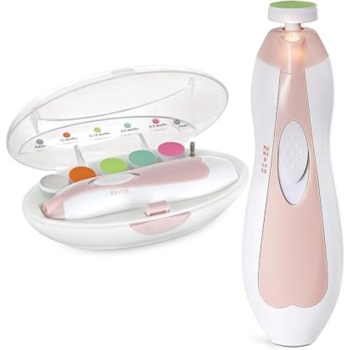 haakaa Baby Nail Trimmer Electric Safe Baby Nail Clippers Baby Nail File Kit Manicure Set, Trim Polish Grooming kit for Newborn Toddler or Adults Toes Fingernails, 6 Grinding Heads and LED Light