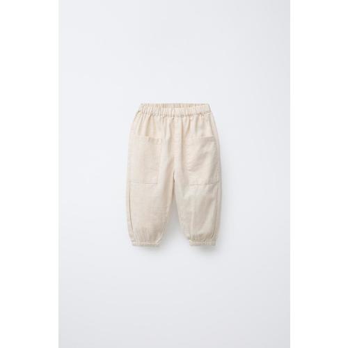 ZARA Linen Blend Pants Light Beige, 9-12 mo