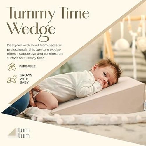 Premium tumtum - Premium Tummy Time Wedge, Angled Tummy Time Wedge for Strength and Coordination, Soft Vegan Leather Wedge, Baby Wedge for Newborn to 12 Months, Sand