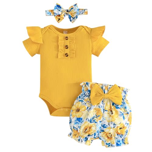 GDTOGRT Baby Girl Clothes Newborn Infant Outfit Ruffle Romper and Short Pants Clothing Sets for Summer Spring