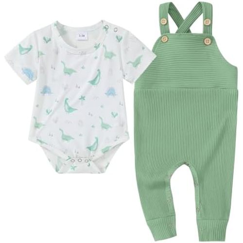 DISAUR Newborn Baby Boy Clothes, Infant Boy Bodysuit Outfits Long Sleeve Romper + Bib Overall Pants Fall Newborn Boy Clothes