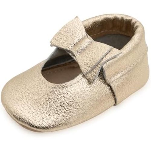 BirdRock Baby Bow and Knot Moccasins - Genuine Leather Baby Girl Shoes