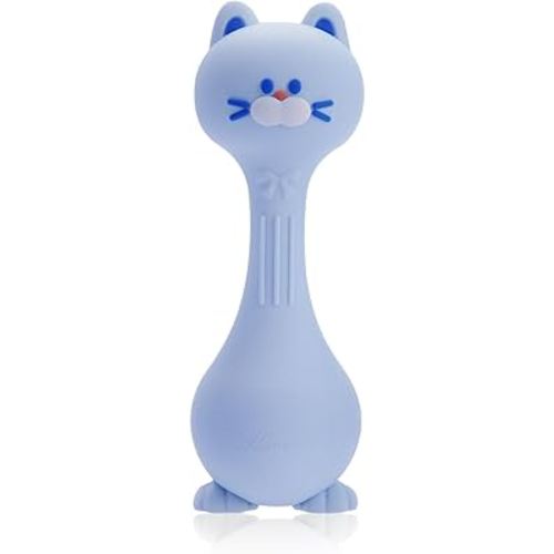 Baby Rattle Teething Toys Cat Silicone Teether Rattles for Baby 0-36 Months Food Grade Silicone (Blue)