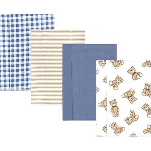 Hudson Baby Unisex Baby Cotton Flannel Burp Cloths, Gentleman Bear, One Size