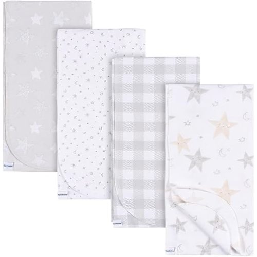 Gerber Unisex Baby 100% Cotton Flannel Receiving Blankets 30x30 Inches (Pack of 4), Celestial, One Size